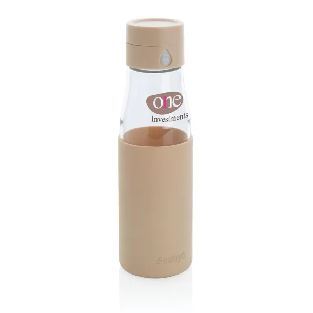  Ukiyo glass hydration tracking bottle with sleeve - Ukiyo brown 