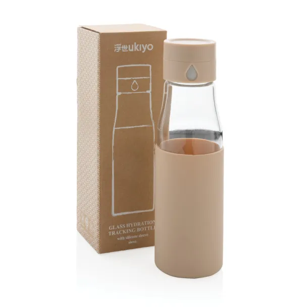  Ukiyo glass hydration tracking bottle with sleeve - Ukiyo brown 