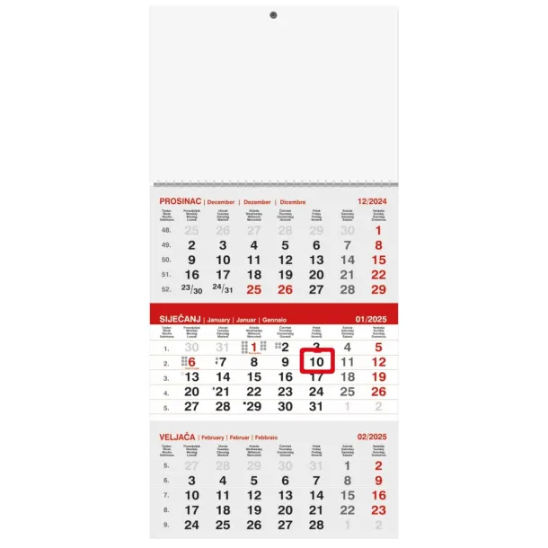  "Poslovni SIVO-CRVENI" trodjelni kalendar Crvena