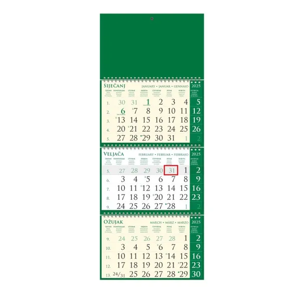  "Business SIRIO Pino Verde green" three month calendar Zelena