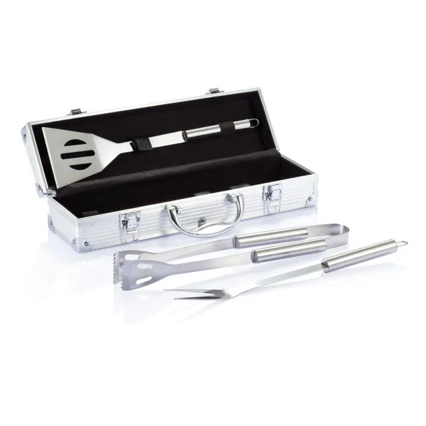  3 pcs barbecue set in aluminium box - XD Collection Silver Black