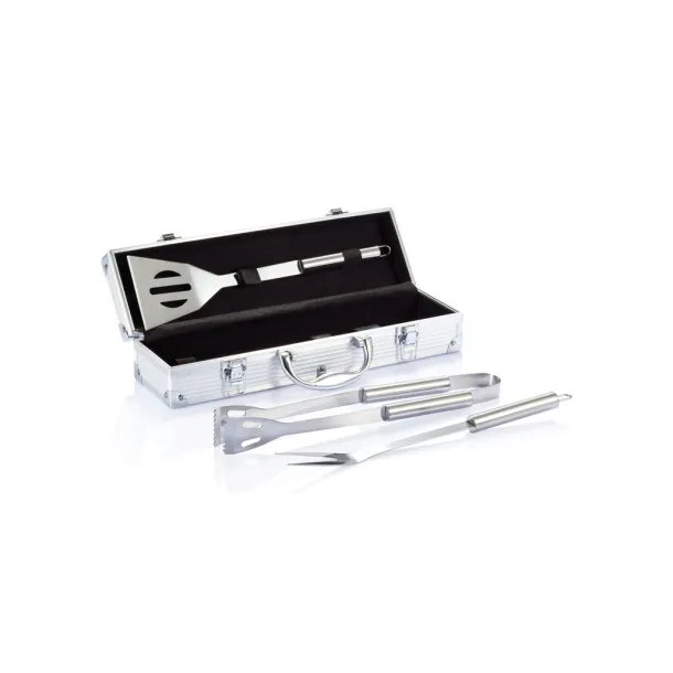  3 pcs barbecue set in aluminium box - XD Collection Silver Black