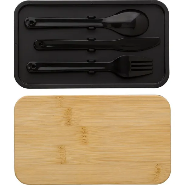  Lunch boxes, 2x400 ml, bamboo lid, cutlery black