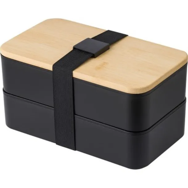  Lunch boxes, 2x400 ml, bamboo lid, cutlery Crna