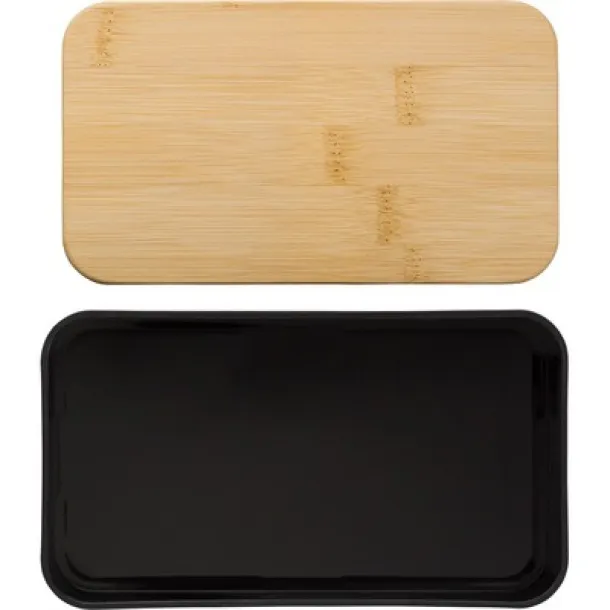  Lunch boxes, 2x400 ml, bamboo lid, cutlery black