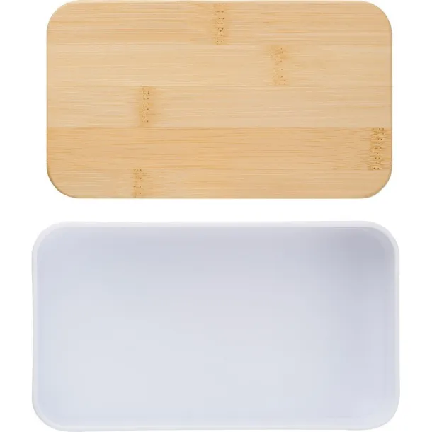  Lunch boxes, 2x400 ml, bamboo lid, cutlery white