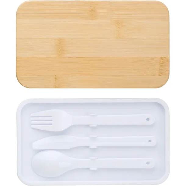  Lunch boxes, 2x400 ml, bamboo lid, cutlery white