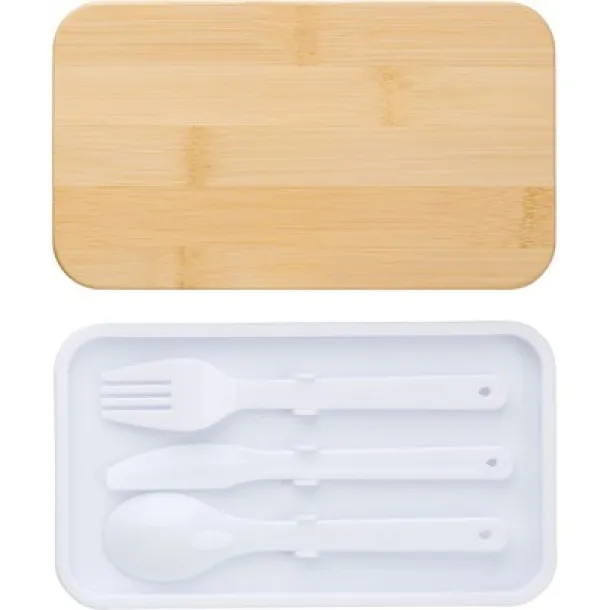  Lunch boxes, 2x400 ml, bamboo lid, cutlery Bijela