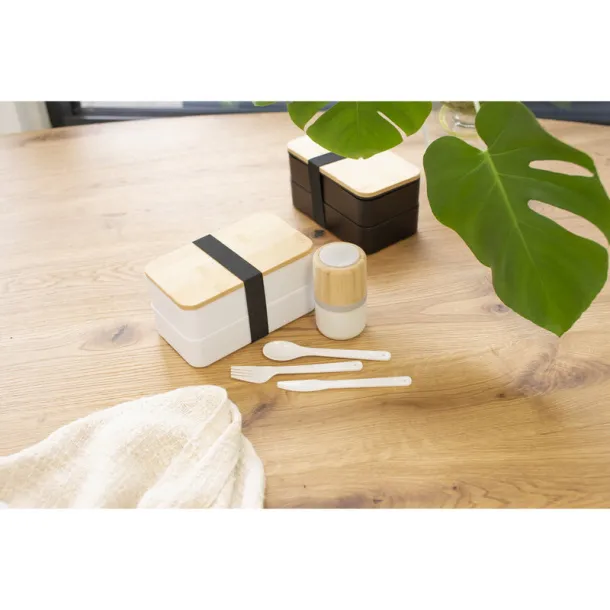  Lunch boxes, 2x400 ml, bamboo lid, cutlery Bijela