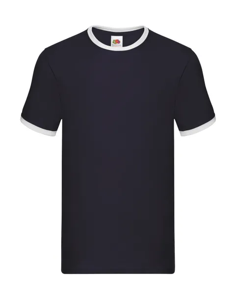  Ringer T - Fruit of the Loom Navy Bijela