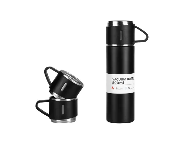 ALFREDO Set vaccum insulated flask and cups, 3/1 - CASTELLI Black