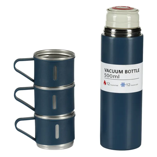 ALFREDO Set vaccum insulated flask and cups, 3/1 - CASTELLI Blue