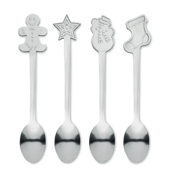 CHIP SET Set of 4 Christmas tea spoon Matt Silver