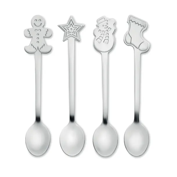 CHIP SET Set of 4 Christmas tea spoon Matt Silver