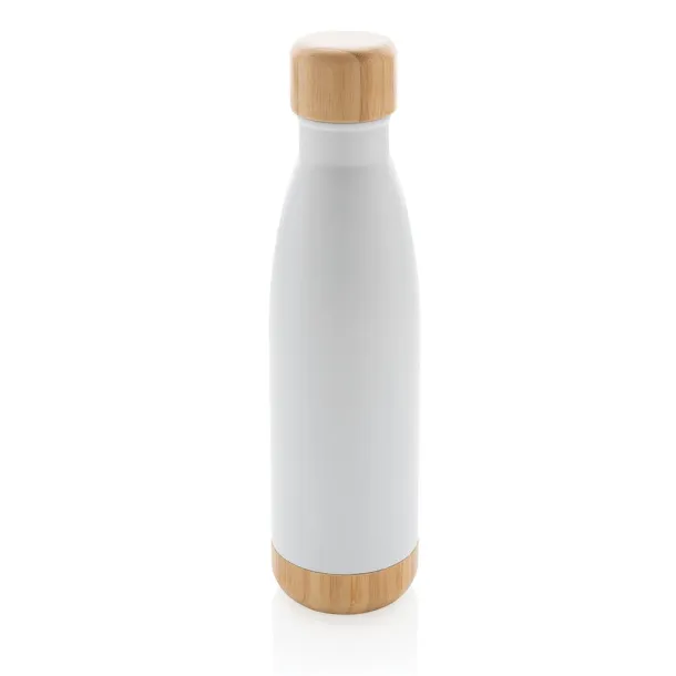  Vacuum stainless steel bottle with bamboo lid and bottom - XD Collection White 