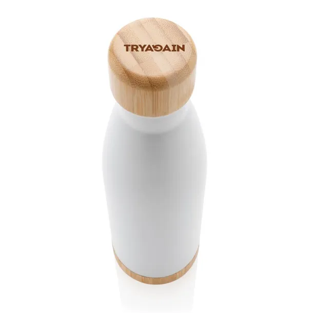  Vacuum stainless steel bottle with bamboo lid and bottom - XD Collection White 