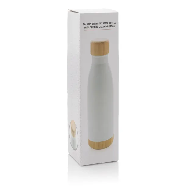  Vacuum stainless steel bottle with bamboo lid and bottom - XD Collection White 