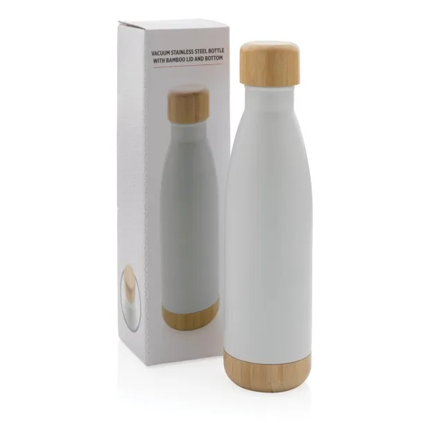  Vacuum stainless steel bottle with bamboo lid and bottom - XD Collection White 