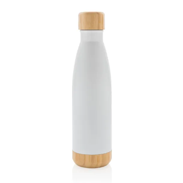  Vacuum stainless steel bottle with bamboo lid and bottom - XD Collection White 