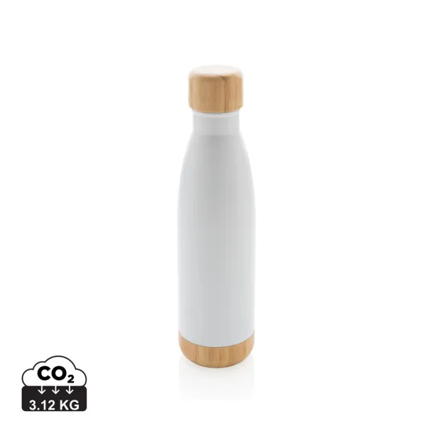  Vacuum stainless steel bottle with bamboo lid and bottom - XD Collection White 