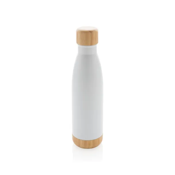  Vacuum stainless steel bottle with bamboo lid and bottom - XD Collection White 