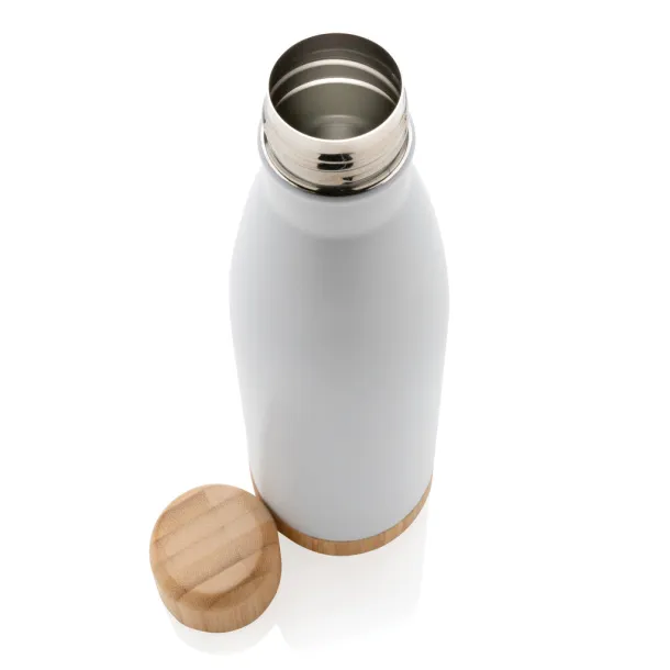  Vacuum stainless steel bottle with bamboo lid and bottom - XD Collection White 