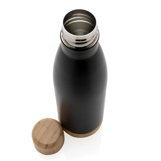  Vakuum boca od nehrđajućeg čelika s poklopcem i dnom od bambusa, 700 ml - XD Collection Crna
