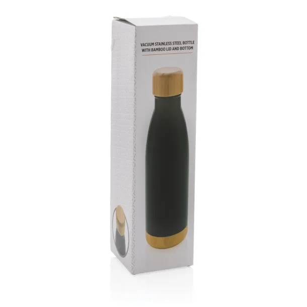  Vakuum boca od nehrđajućeg čelika s poklopcem i dnom od bambusa, 700 ml - XD Collection Crna