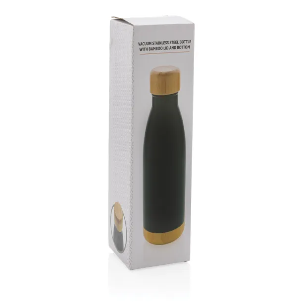  Vakuum boca od nehrđajućeg čelika s poklopcem i dnom od bambusa, 700 ml - XD Collection Crna