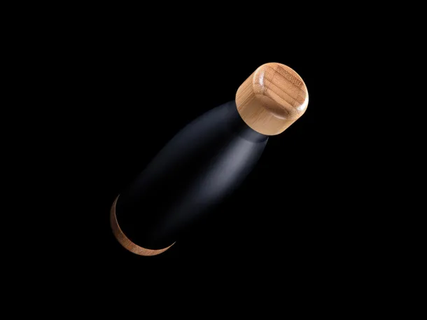  Vakuum boca od nehrđajućeg čelika s poklopcem i dnom od bambusa, 700 ml - XD Collection Crna