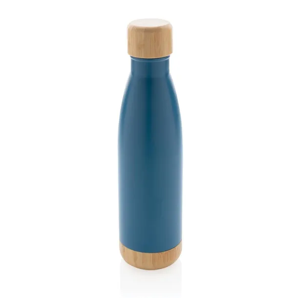  Vacuum stainless steel bottle with bamboo lid and bottom - XD Collection blue 