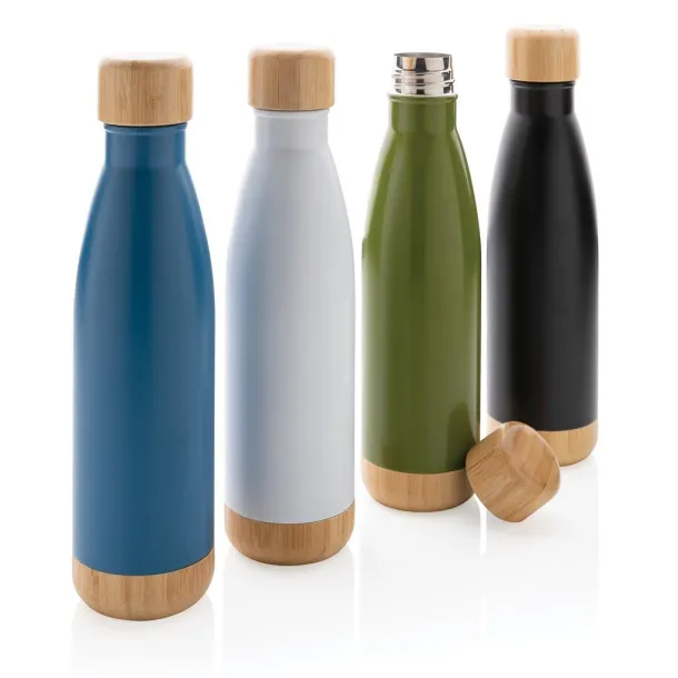  Vacuum stainless steel bottle with bamboo lid and bottom - XD Collection Plava
