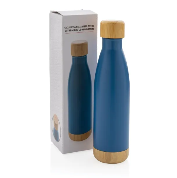  Vacuum stainless steel bottle with bamboo lid and bottom - XD Collection Plava