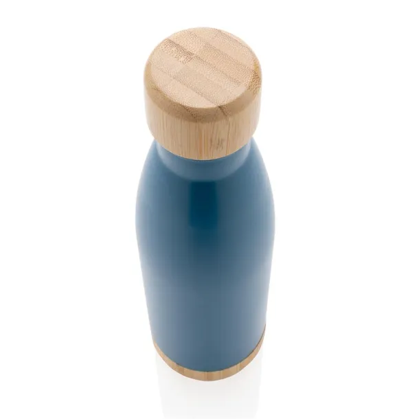  Vacuum stainless steel bottle with bamboo lid and bottom - XD Collection blue 