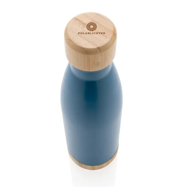  Vacuum stainless steel bottle with bamboo lid and bottom - XD Collection blue 