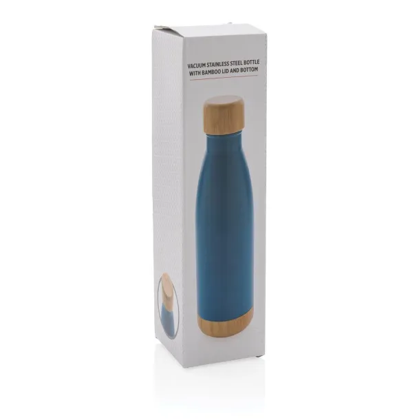  Vacuum stainless steel bottle with bamboo lid and bottom - XD Collection blue 