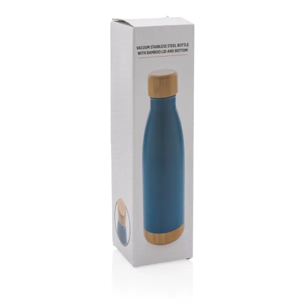  Vakuum boca od nehrđajućeg čelika s poklopcem i dnom od bambusa, 700 ml - XD Collection Plava