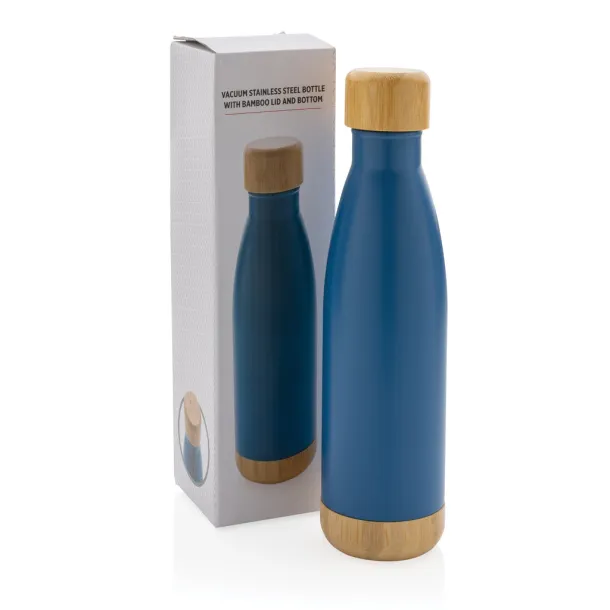  Vacuum stainless steel bottle with bamboo lid and bottom - XD Collection blue 