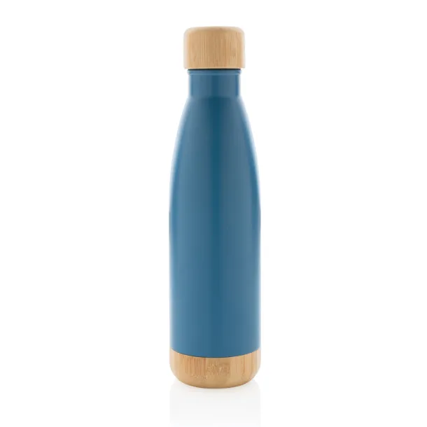  Vacuum stainless steel bottle with bamboo lid and bottom - XD Collection blue 