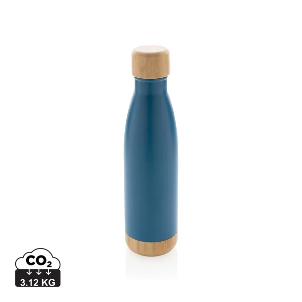  Vacuum stainless steel bottle with bamboo lid and bottom - XD Collection blue 