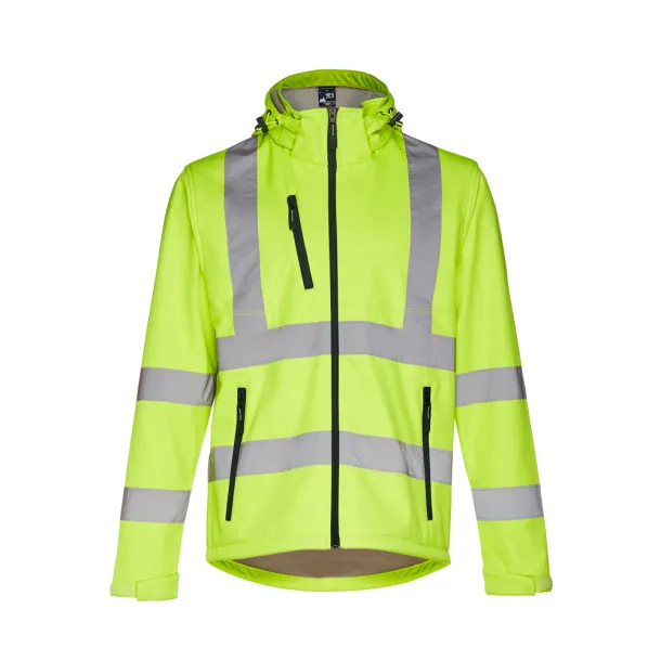 ZAGREB WORK High-visibility softshell jacket for men, with removable hood Yellow