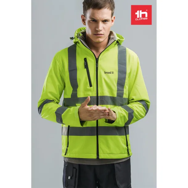 ZAGREB WORK High-visibility softshell jacket for men, with removable hood Yellow