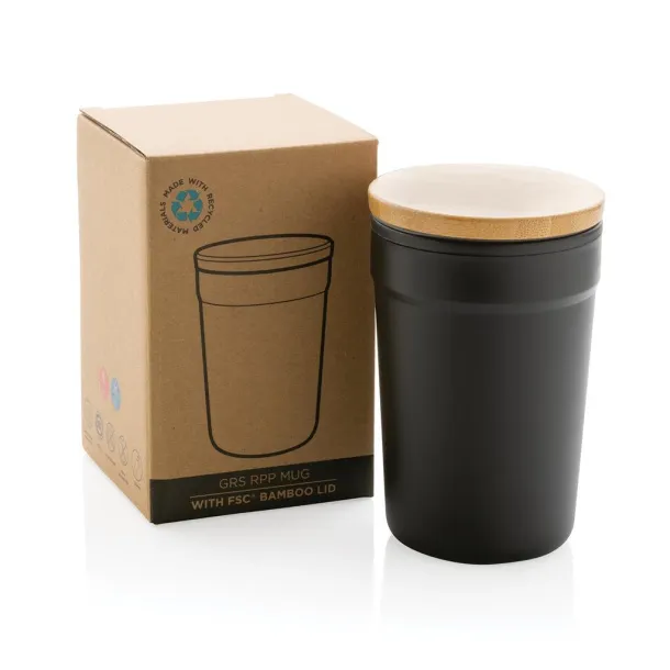  Šalica od GRS RPP-a s FSC® poklopcem od bambusa, 300 ml - XD Collection Crna 