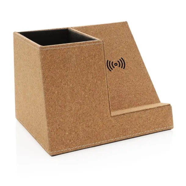  Cork pen holder and 5W wireless charger - XD Collection Brown 