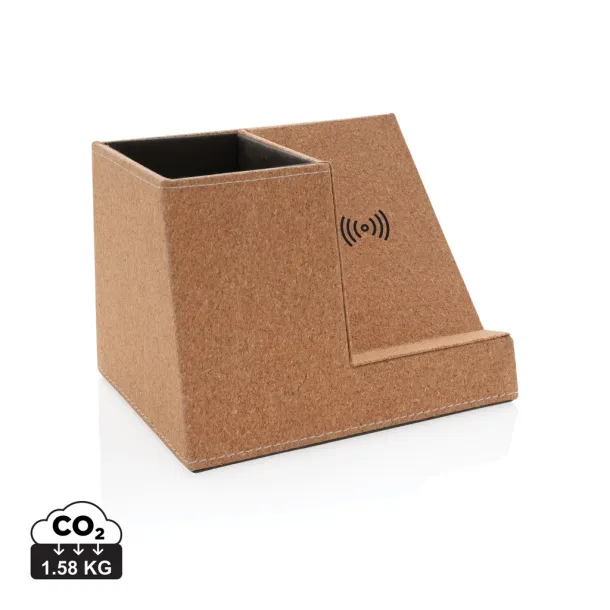  Cork pen holder and 5W wireless charger - XD Collection Brown 