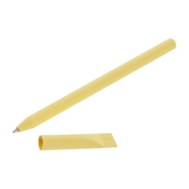  Ball pen made of rolled paper with cap yellow