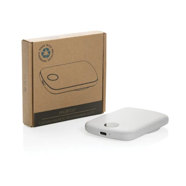 MagBoost magnetna prijenosna baterija od RCS reciklirane plastike - 15 W, 5 000 mAh - XD Collection Bijela