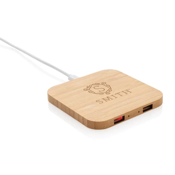  FSC® bežični punjač s USB-om od bambusa 5W - XD Collection Smeđa 