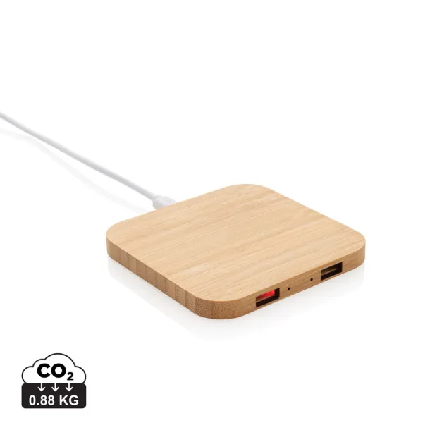  FSC® certified bamboo 5W wireless charger with USB - XD Collection Brown 