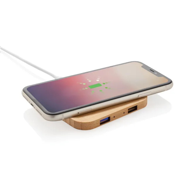  FSC® certified bamboo 5W wireless charger with USB - XD Collection Brown 